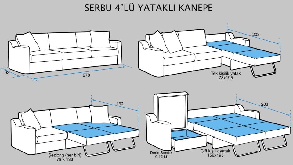 Serbu 4lü Yataklı Kanepe