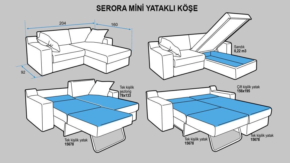 Serora Mini Yataklı Köşe (201 cm)