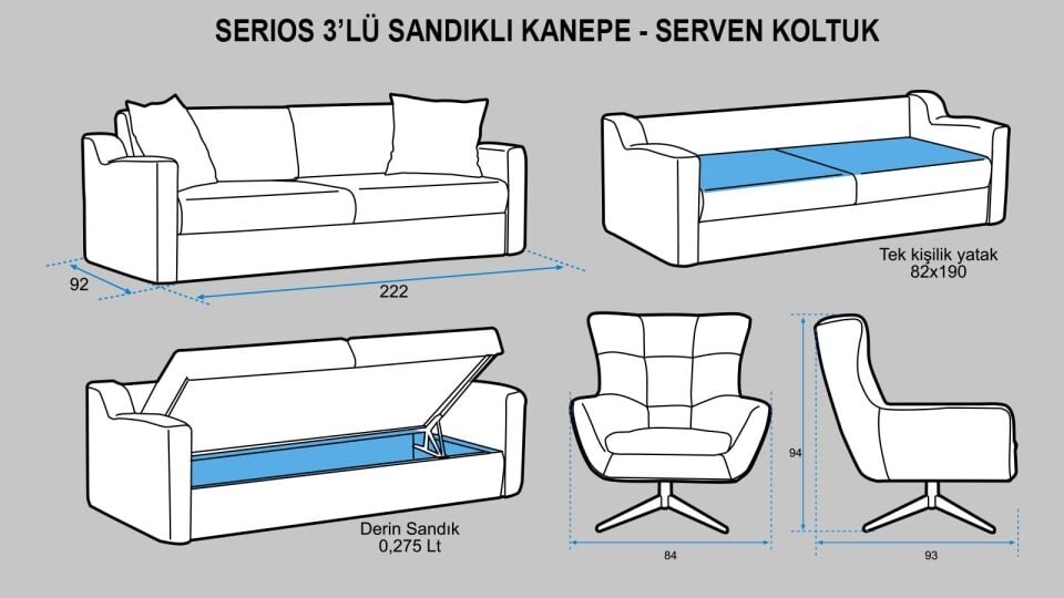 Serios Yataklı Salon Koltuk Takımı