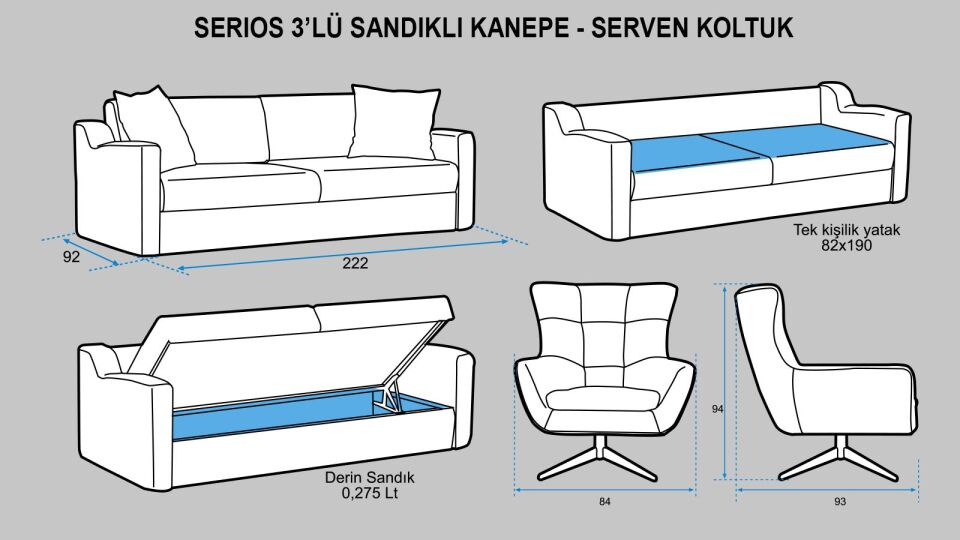 Serios Yataklı Salon Koltuk Takımı