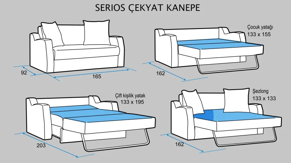 Serios 2'li Çekyat Yataklı Kanepe