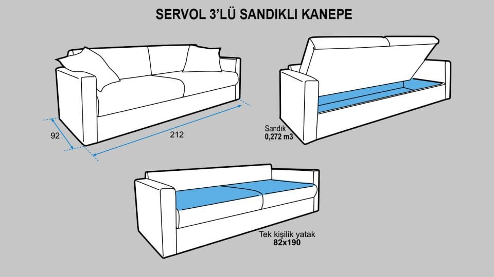 Servol 3'lü Sandıklı Koltuk