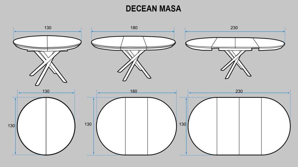 Decean Masa 130 / 230 cm Lagina Lack - Siyah