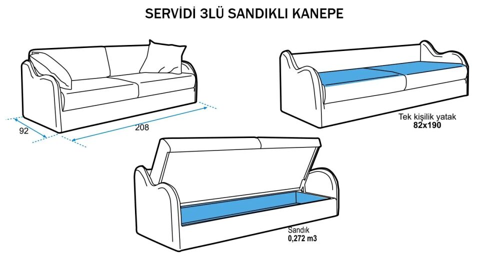 Servidi 3'lü Sandıklı Koltuk