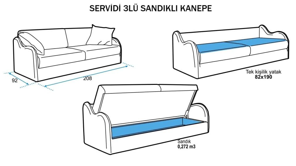 Servidi 3'lü Sandıklı Kanepe