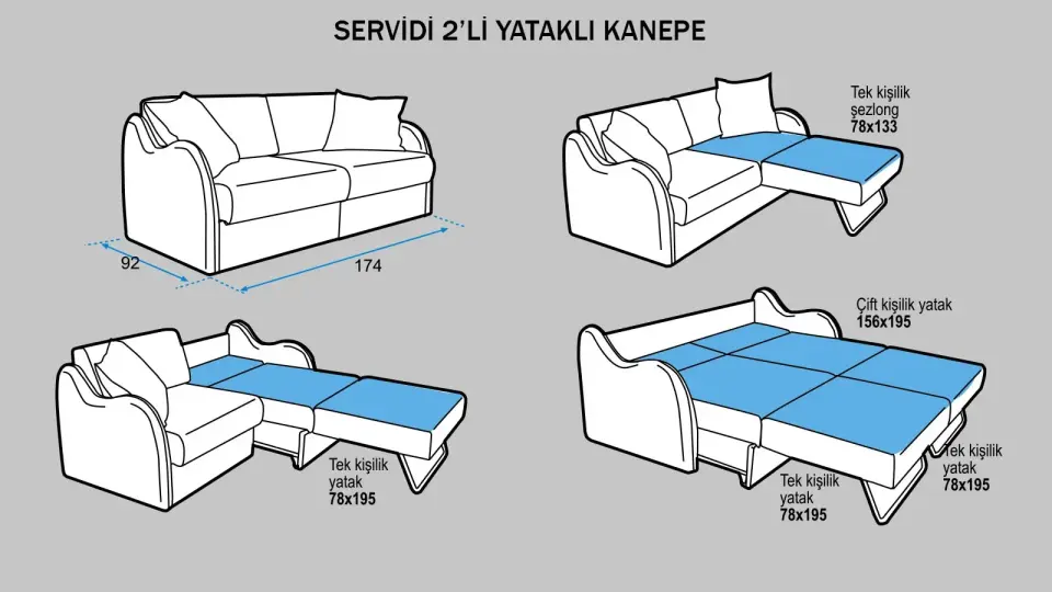 Servidi 2'li Yataklı Kanepe