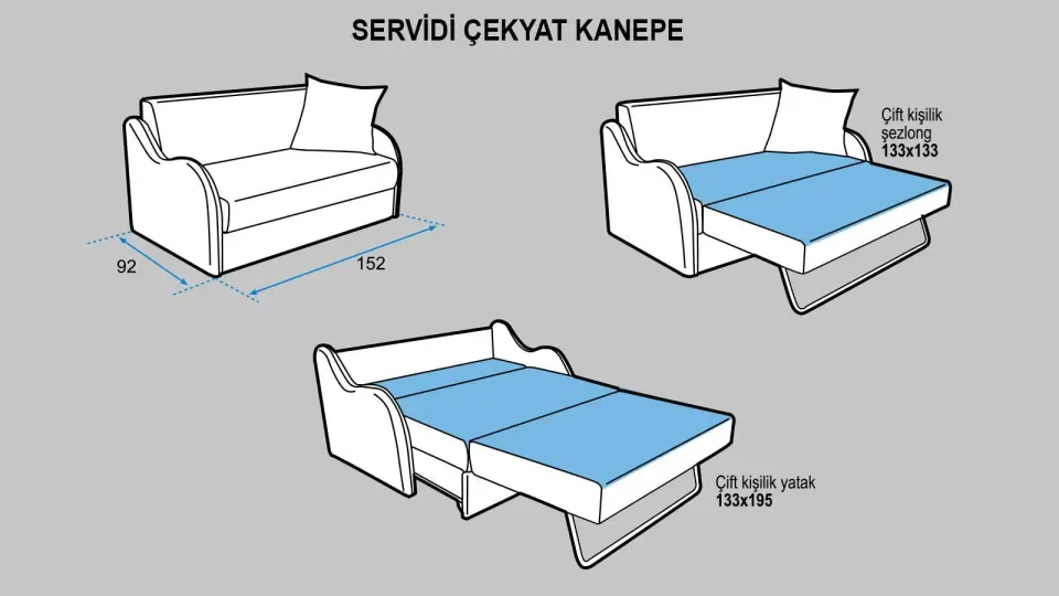 Servidi 2'li Çekyat Yataklı Kanepe