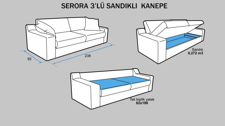 Serora 3'lü Sandıklı Koltuk