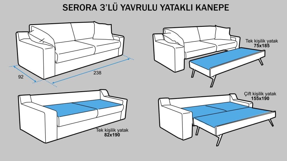 Serora 3'lü Yataklı Koltuk