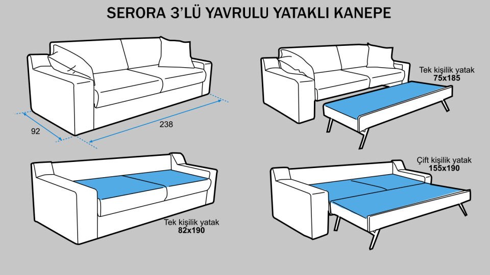 Serora 3'lü Yataklı Kanepe