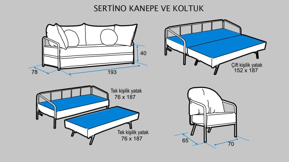 Sertino Yataklı Koltuk Takım 3+1+1