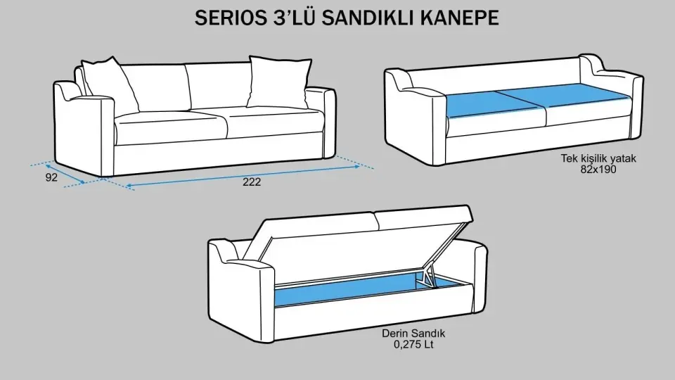 Serios 3'lü Sandıklı Kanepe