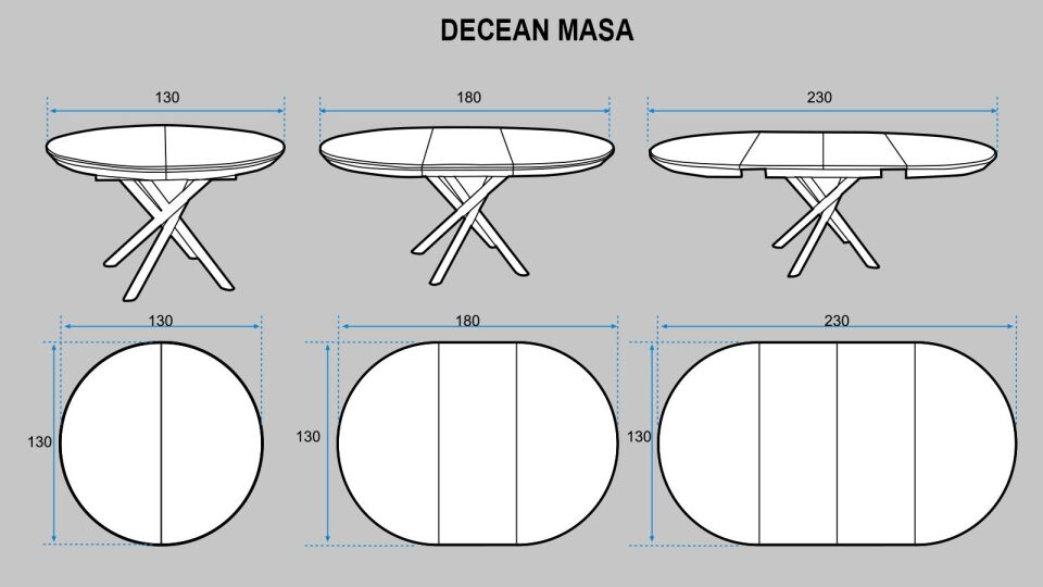 Decean Masa 130 / 230 cm Meşe