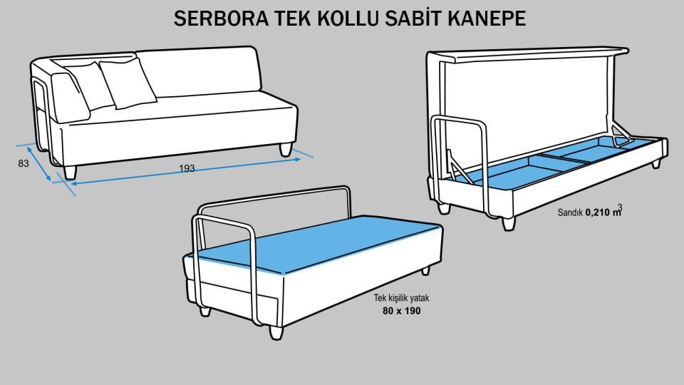 Serbora 3'lü Kılıflı Sandıklı Kanepe