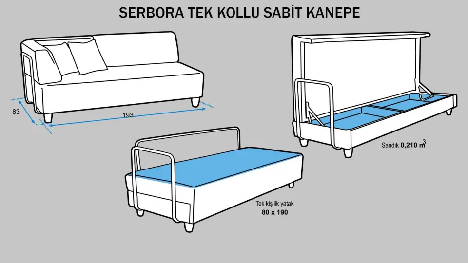 Serbora 3'lü Kılıflı Sandıklı Kanepe