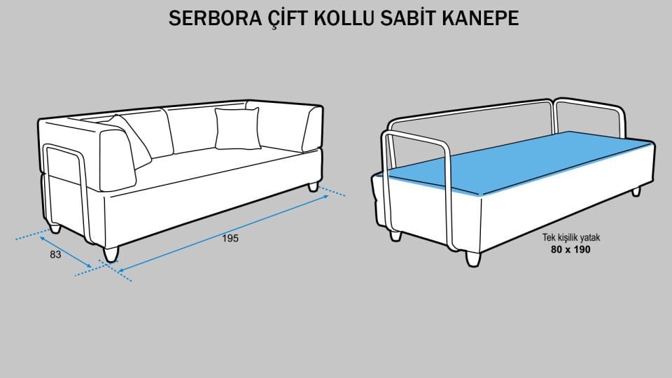 Serbora 3'lü Kılıflı Çift Kollu