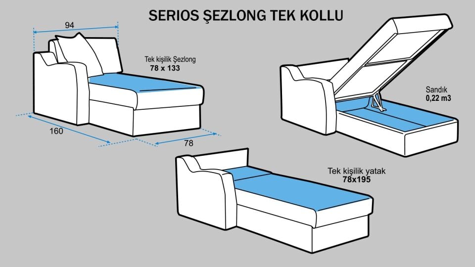 Serios Şezlong Tek Kollu