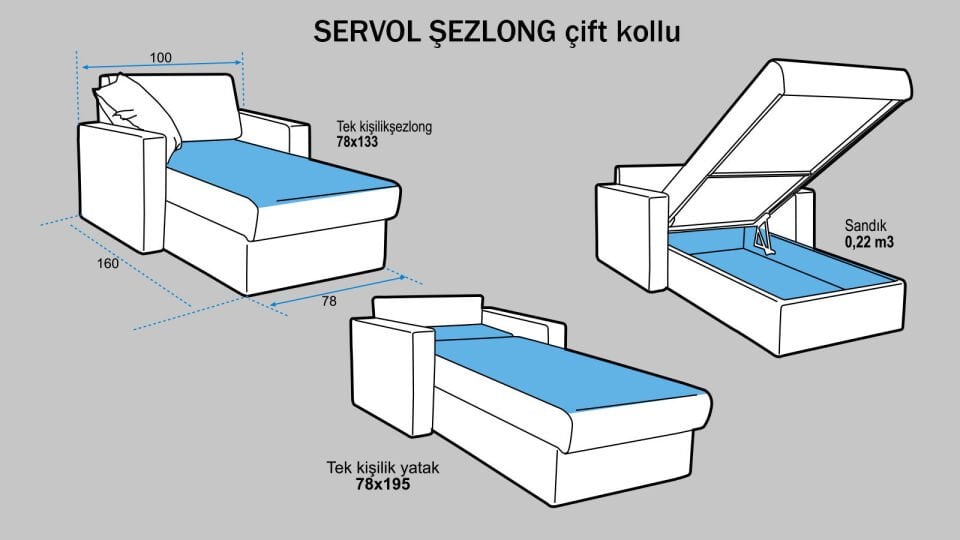 Servol Şezlong Çift Kollu