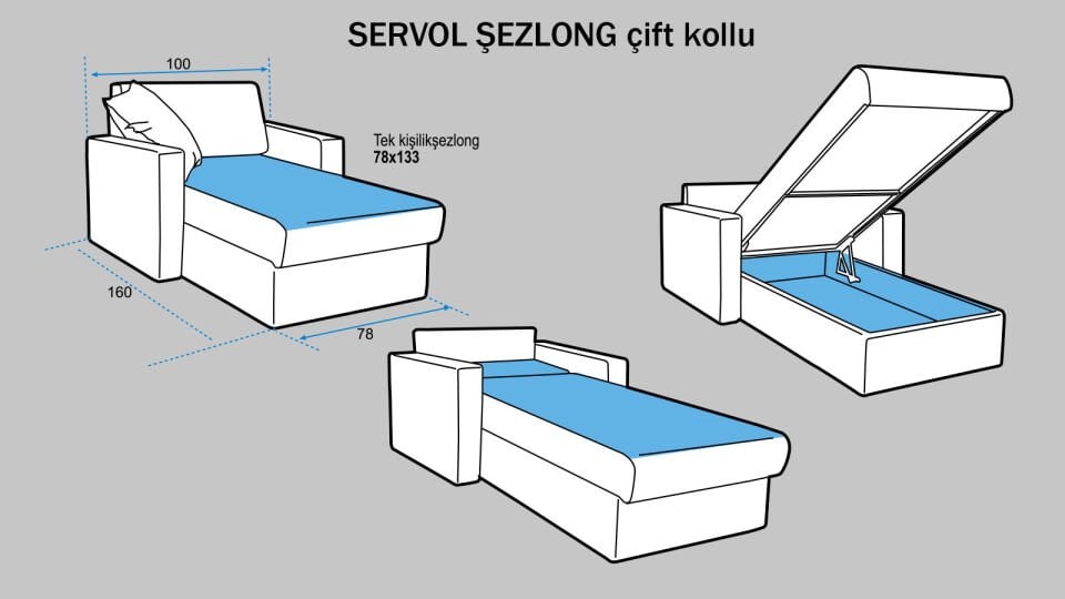 Servol Şezlong Çift Kollu