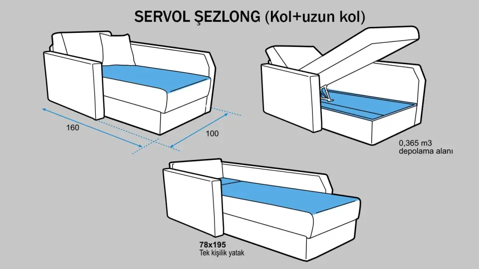 Servol Şezlong Uzun Çift Kollu