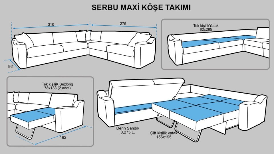 Serbu Maxi Sandıklı Yataklı Köşe