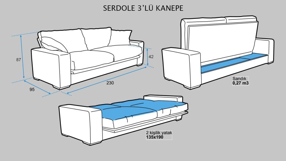 Serdole 3'lü Koltuk