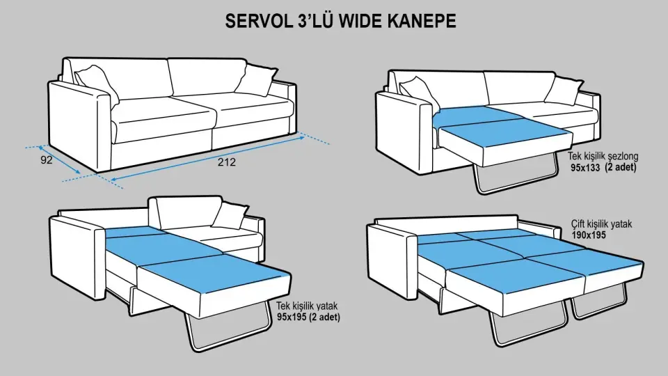 Servol 3'lü Wide Yataklı Koltuk