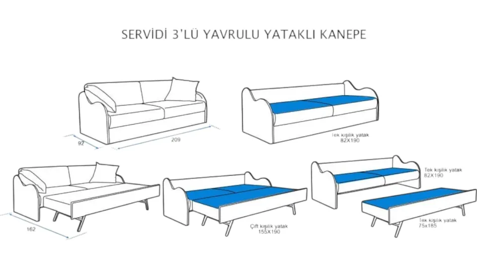 Servidi 3'lü Yataklı Kanepe