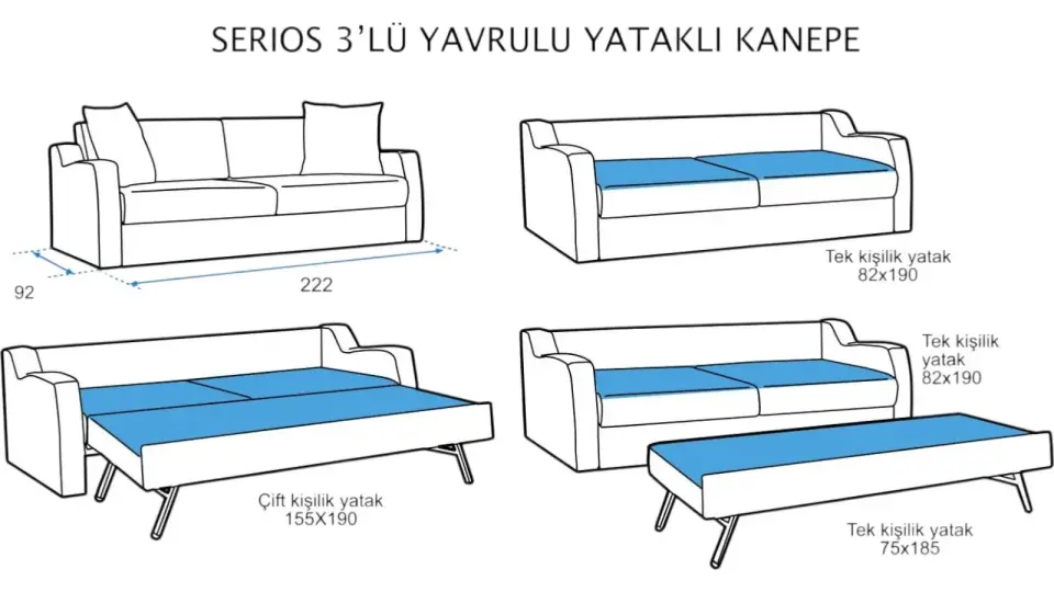 Serios 3'lü Yataklı Kanepe